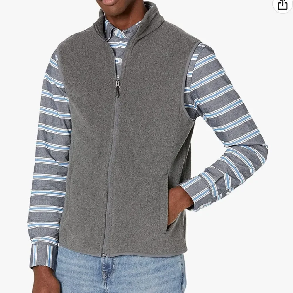Amazon Essentials Men's Polar Fleece Vest Full Zip Charcoal XL